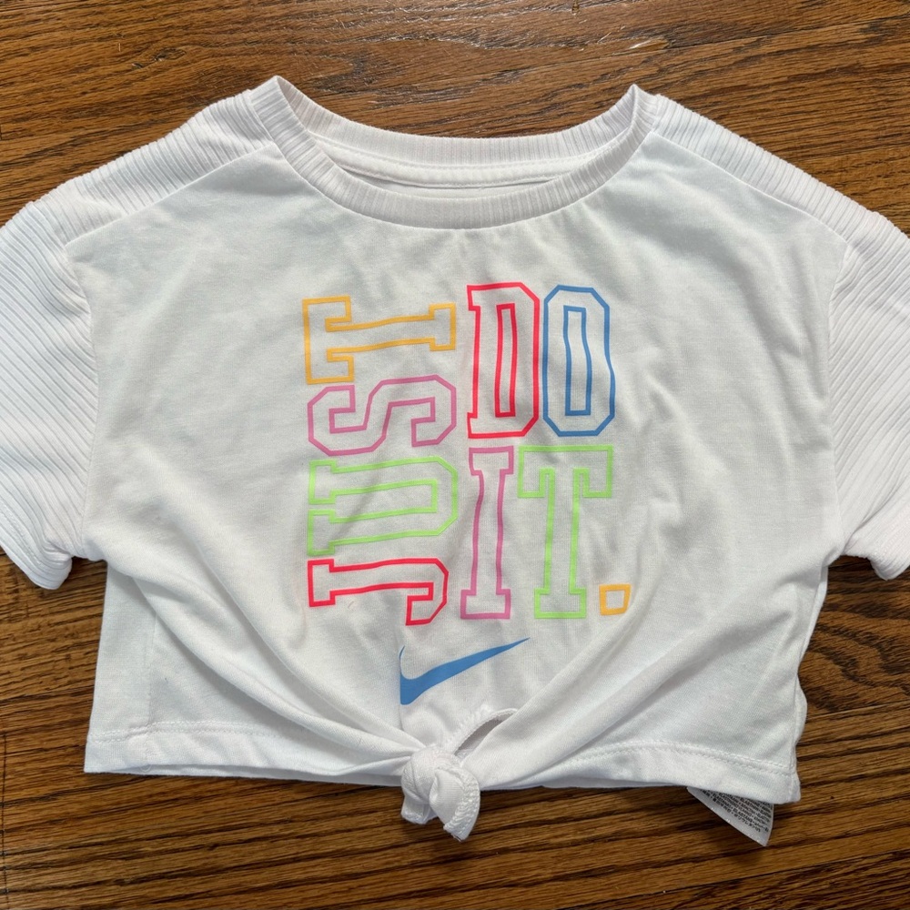 Nike Kids White 'Just Do It' Knot-Front Tee 2T